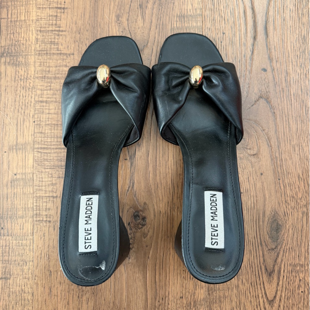 Steve Madden Black Slide Mules with Gold Accent size 8